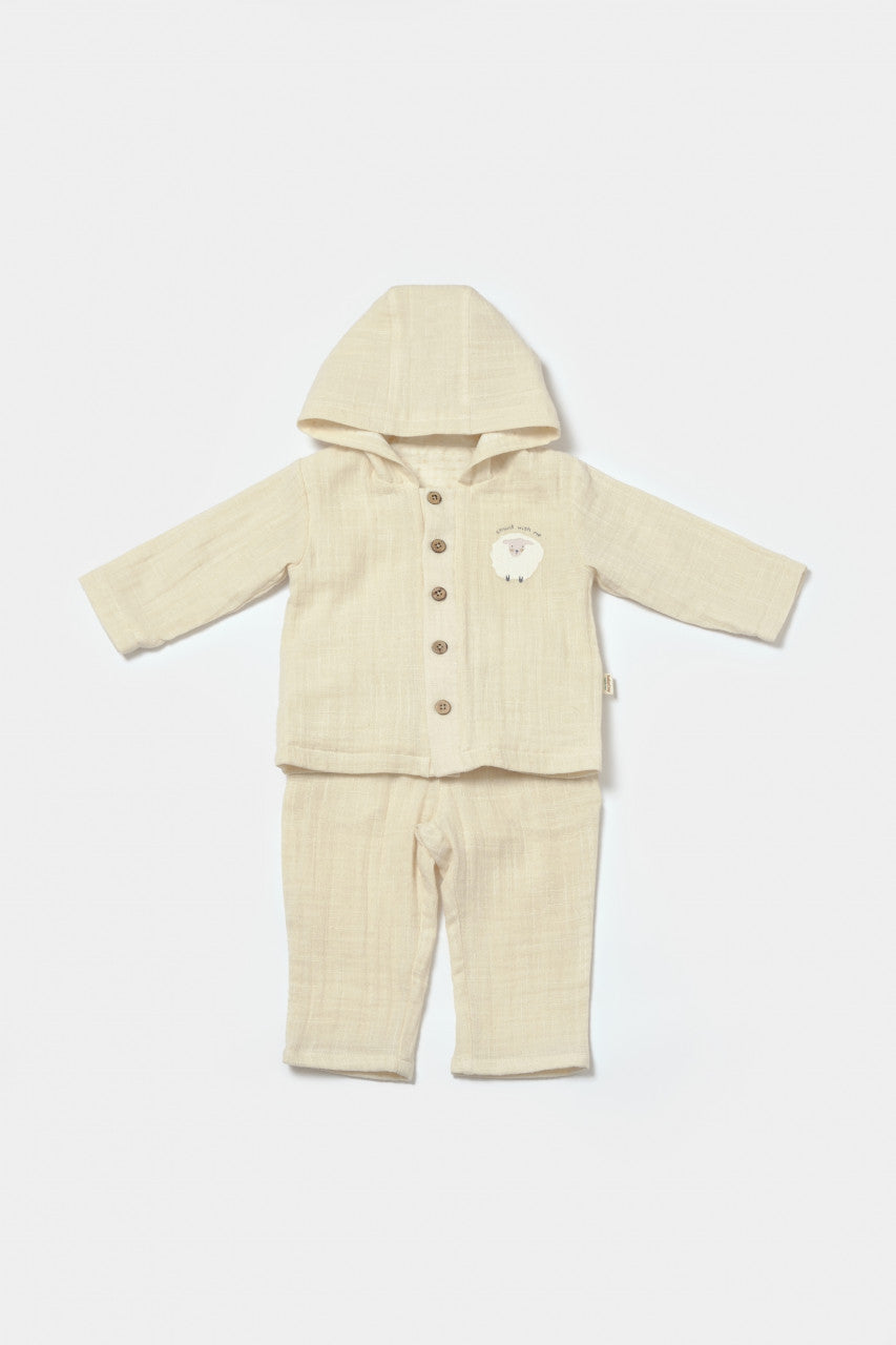 Set bluza cu gluga si pantaloni, Winter muselin, 100% bumbac - , BabyCosy